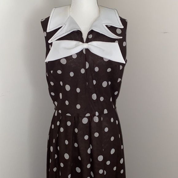 Vintage 70’s chocolate brown white polka dot maxi dress - Picture 10 of 11